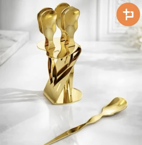 قاشق دسر خوری 6 عددی استند دار طلایی