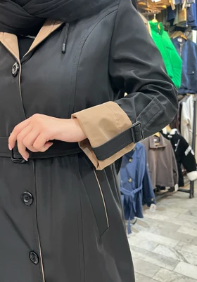 بارانی بلند زنانه مدل دو رنگ جنس سانتانا گرم بالا