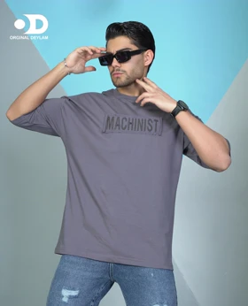 تیشرت باکسی طوسی مردانه مدل مچینست