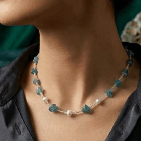 گردنبند زنانه سنگ چیپسی و مروارید پرورشی