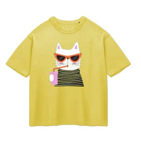 تیشرت باکسی پپا طرح KittyCat رنگ خردلی