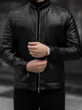 کاپشن چرم مشکی کلاسیک کارلوتی کد j116