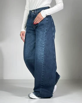 شلوار شافل پایین ریش آبی تیره کد 1000195