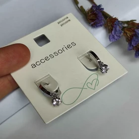 گوشواره حلقه‌ای مینیمال زنانه با آویز نگین زیرکنیا – آبکاری نقره