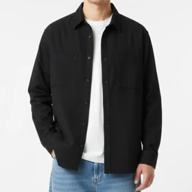 پیراهن کتان مردانه دوجیب، مشکی باکسی، گرم دار استایل شیک 1404