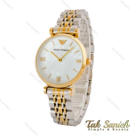 ساعت امپریو آرمانی زنانه دورنگ طلایی صفحه سفید صدفی Armani-5182-L