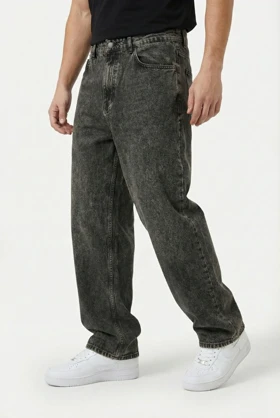 شلوار بگ مردانه جین دودی قهوه ای خام شور با کیفیت بالا MB339