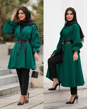 مانتو مزونی کلوش کمربندچرم ( در دو قد)