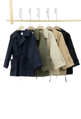 بارانی کمرکش کتان کد1004289