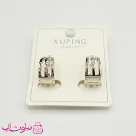 گوشواره حلقه‌ای پهن ژوپینگ طرحدار سیلور
