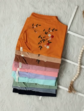 تیشرت گلدوزی پشت اشکی زنانه کد 403016