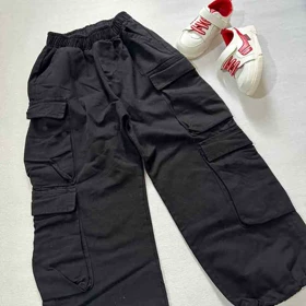 شلواربچه گانه کتان مشکی مدل بگ اورجینال