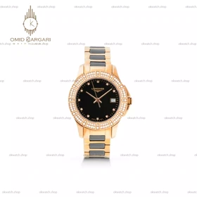 ساعت مچی لونژین دور نگین طلایی مشکی Longines