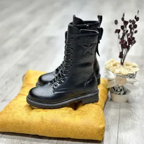 بوت سربازی زنانه مشکی چرم ضد آب زیپ‌دار بندی