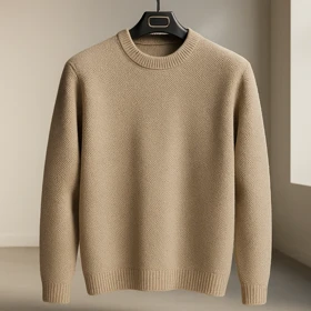 پلیور بافت یقه گرد کرمی فری سایز مناسب سایزهای L تا 2XL