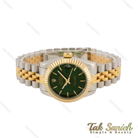 ساعت رولکس زنانه دورنگ طلایی صفحه سبز ایندکس خطی مدیوم Rolex-4484-L