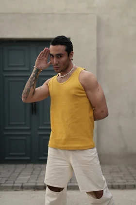 رکابی تنک تاپ ساده کوپ آیسان اسلامی زرد