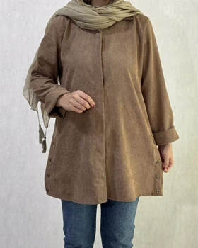 مانتو بغل دگمه مخمل کبریتی 1