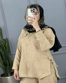 ست مانتو شلوار بغل بند (24)کد3628