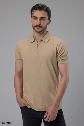 تیشرت یقه دار نیم زیپ ژاکارد اولد مانی