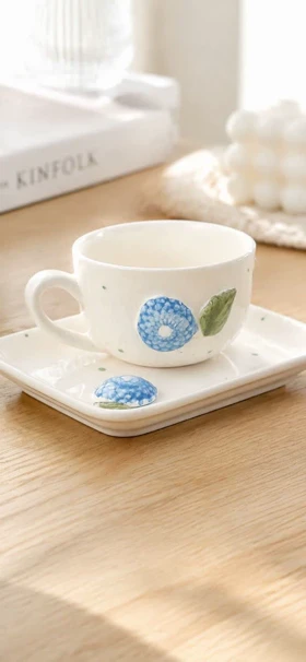 ست چای خوری تک نفره گل برجسته (آبی)