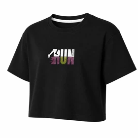 کراپ آستین کوتاه طرح Run (مشکی)