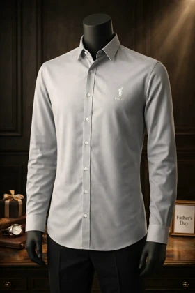 پیراهن مردانه کلاسیک طوسی نقره‌ای مدل Signature