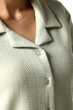 شومیز کراپ ژاکارد یقه انگلیسی زنانه