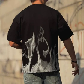 تیشرت اسپرت مردانه مدل FIRE قواره BOX رنگ مشکی