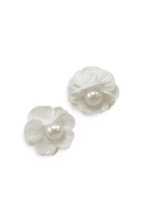 گوشواره گل پارچه ای مرواریدی