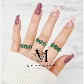 انگشتر دخترانه گل پنج پر زمردی رنگ ثابت