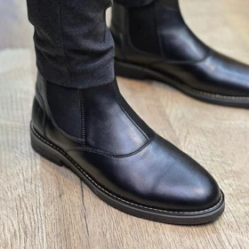 نیم بوت مردانه مشکی چرم ضد آب مدل چلسی سایز 40 تا 45