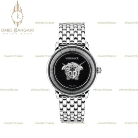 ساعت مچی ورساچه طرحدار بند سیلور صفحه مشکی Versace