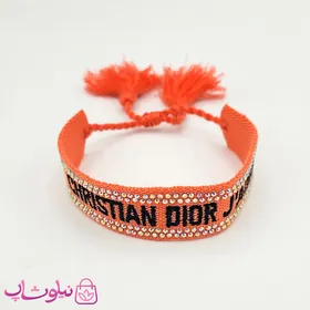 دستبند دخترانه پارچه ای کریستین دیور نگین‌دار نارنجی مشکی