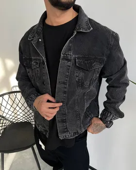 کت جین مردانه ذغالی تیره