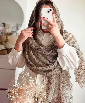 شال پلیسه شنی پلنگی حاشیه دالبری وارداتی 4444