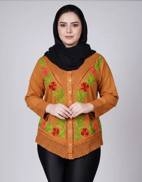 تونیک دکمه دار گلدوزی شده وارداتی هندی 3060