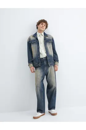 دکمه‌های جزئی جیب یقه کلاسیک کت جین سایز بزرگ 4SAM50024ND