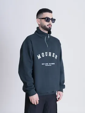 سویشرت نیم زیپ مدل LESS IS MORE سبز برند موهر mouher