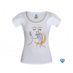 تیشرت ضدتعریق زنانه سفید طرح چهره و ماه