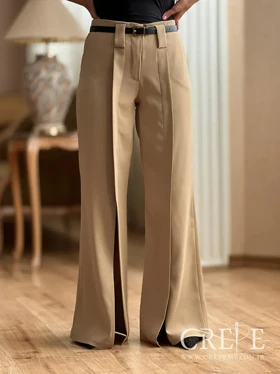 شلوار کرپ کجراه کمردار جلو چاک