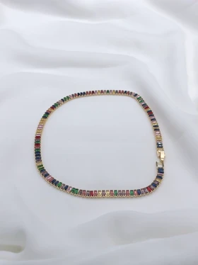 گردنبند تنیسی چند رنگ (بدنه طلایی)