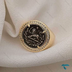 انگشتر طرح سکه ایی طلایی و نقره ایی مشکی گرد Ring-8687-L