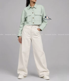 کت کراپ سبز آبی روشن برند H&M
