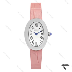 ساعت کارتیه Baignoire زنانه سیلور بند چرم صورتی Cartier-9844-L