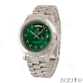 ساعت رولکس دی دیت مردانه نقره ای صفحه سبز اعداد عربی 105362