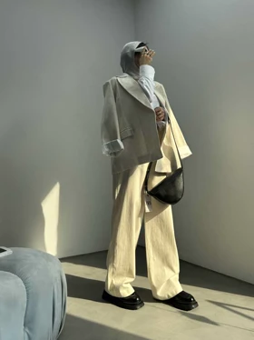 کت لینن طرح جیب
