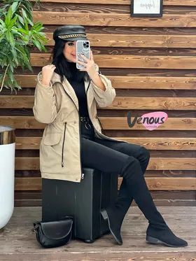 کاپشن کمرگت آستین دکمه