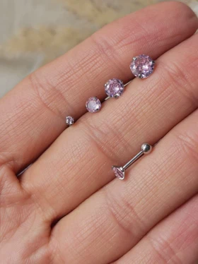 پیرسینگ گوش نگین گرد صورتی