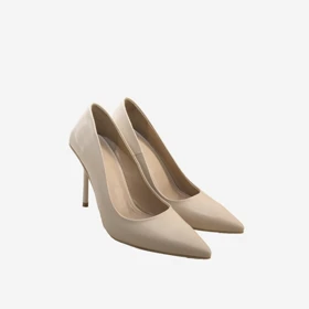 کفش پاشنه‌دار چرم زنانه کرم مدل sh145